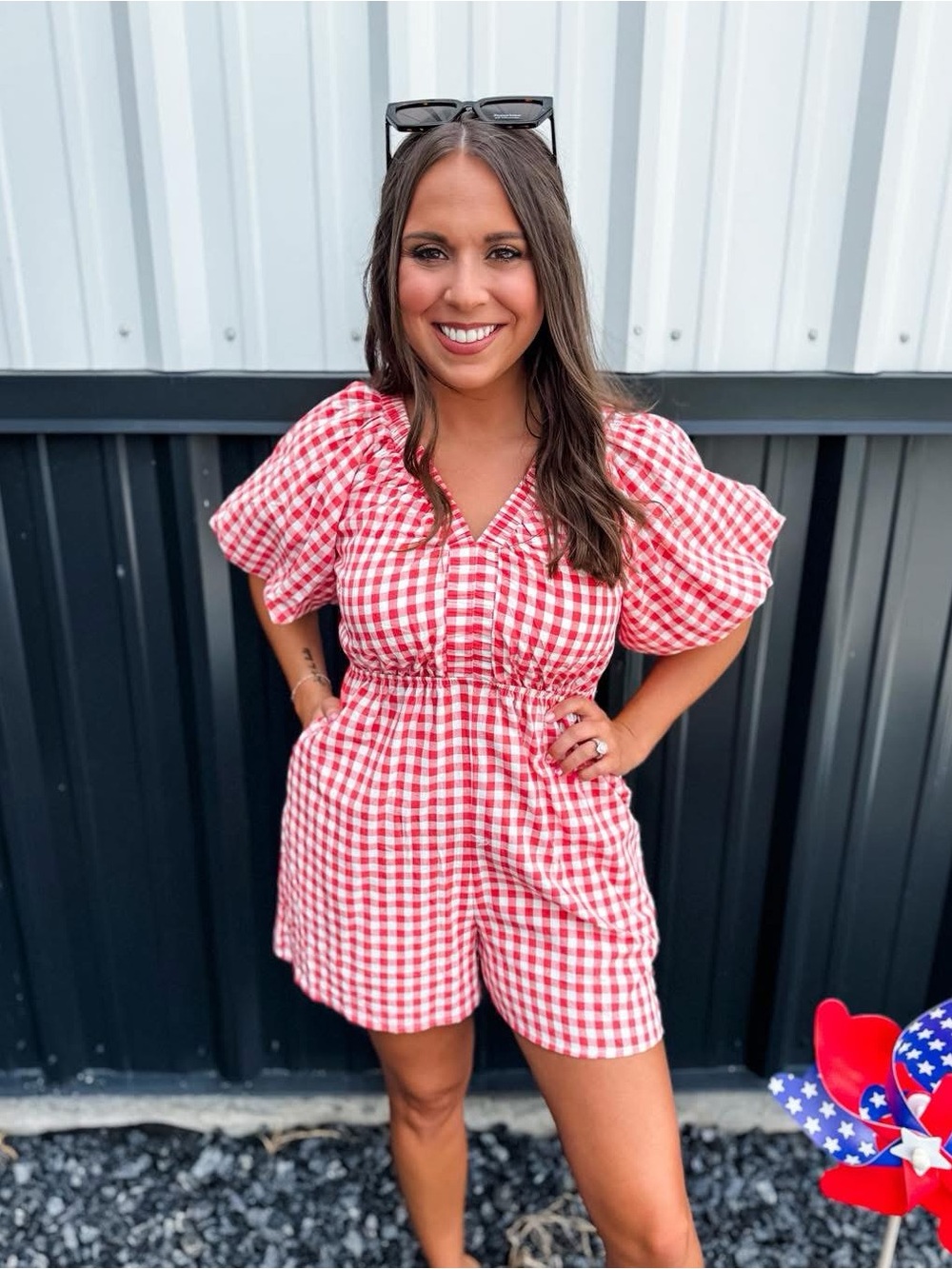 Red Gingham Women Romper